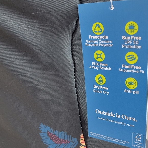 Free Country Black Macrame Floral Print Quick Dri Tankini Swim Top Sz M NEW - Picture 13 of 16